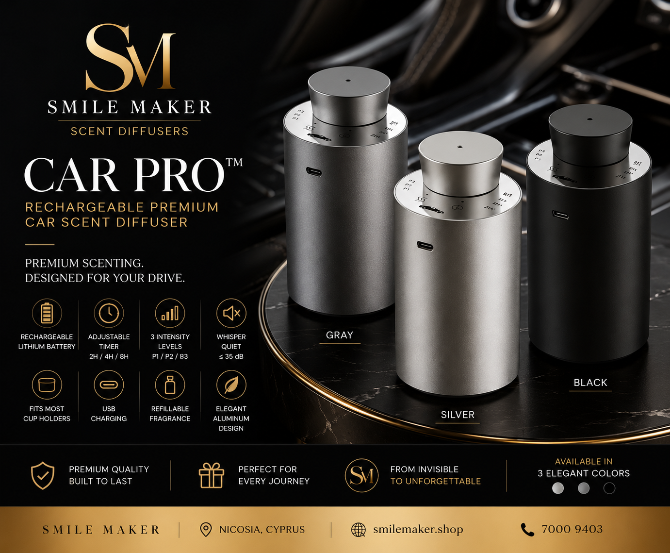 Smile Maker Car Pro™ – Rechargeable Premium Car Scent Diffuser
